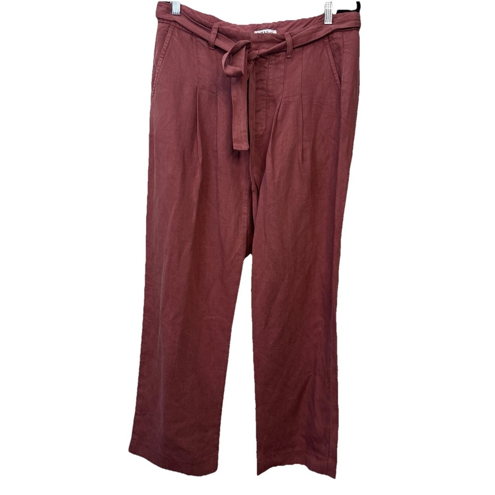 BILL BLASS womans Pink Wide leg high waist‎ W/belt Linen Blend pants 28 Inseam